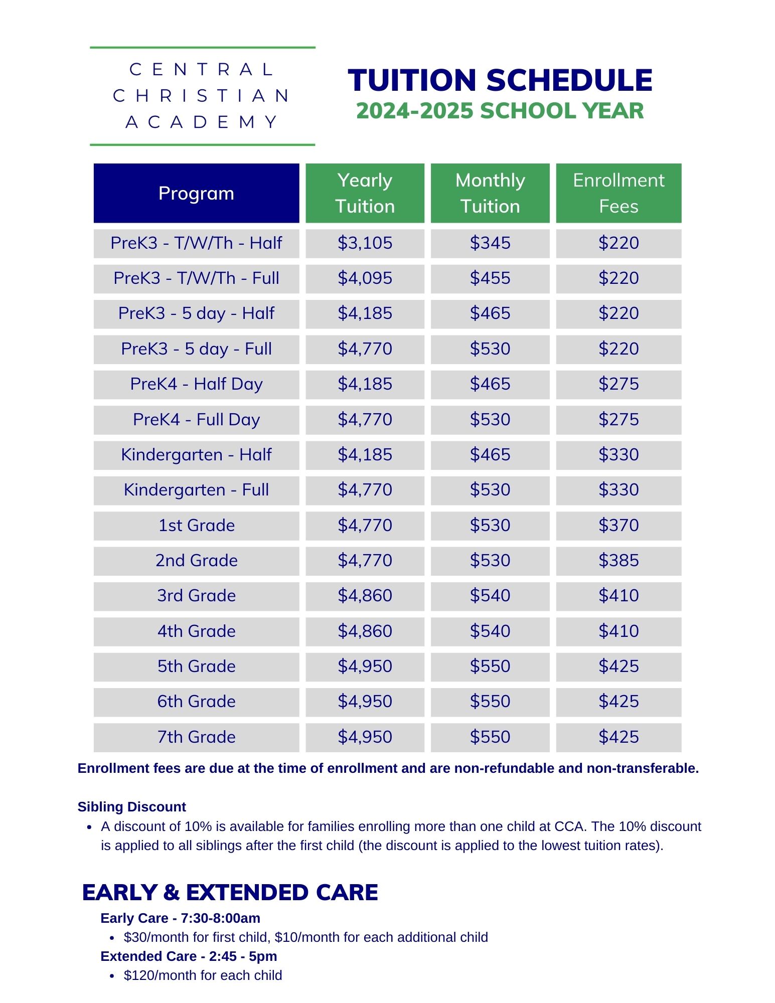 Tuition & Enrollment - Central Christian Academy